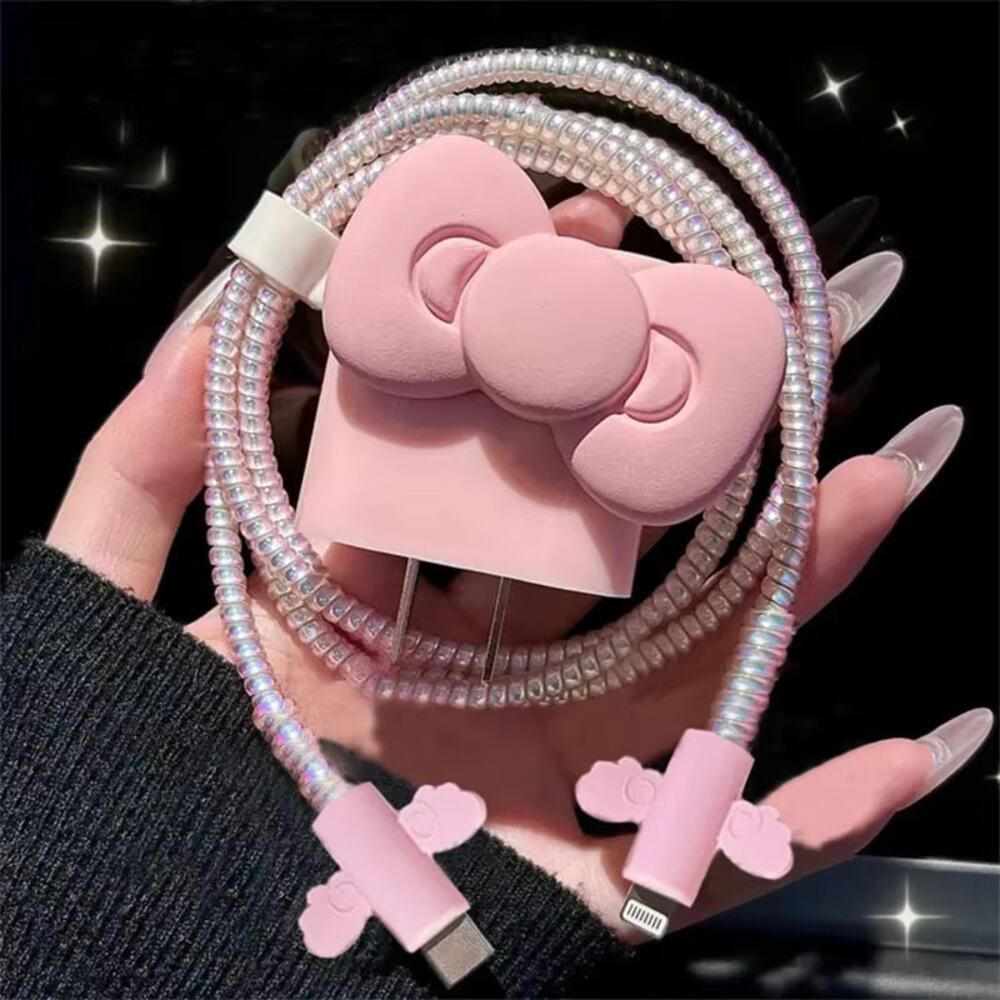 Big Pink Bow iPhone Charger Cable Protectors P17